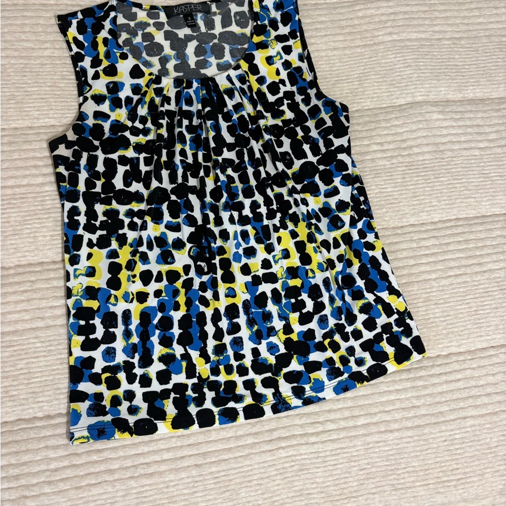 Kasper Sleeveless Printed Tank in Blue, Yellow & Black
